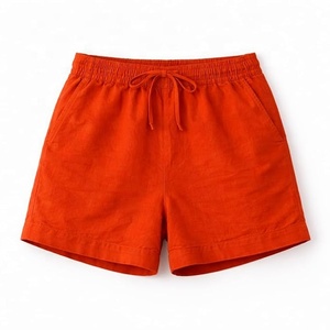 Women's Solid Orange Cotton <b>Shorts</b> Mid Waist Elastic Regular Fit Casual Breathable Pockets Fur Pattern Woven Fabric - Product Image 1