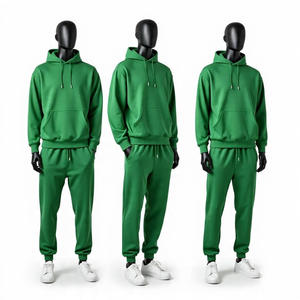 Men's <b>Green</b> Hooded Tracksuit Full Sleeve Casual Pants <b>Set</b> Breathable Midweight 100% Cotton Autumn Wear - Product Image 1