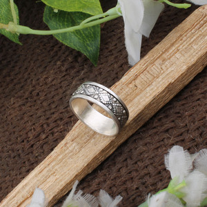 Wholesale Shree Jaipur Silver 925 Sterling Silver Bezel Setting Amethyst Geo <b>Spinner</b> Geometric Pattern Beaded Band Tribal <b>Ring</b> - Product Image 5