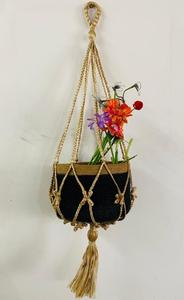Porte-plante en macramé avec panier tissé, style bohème, pour plantes suspendues d'intérieur, décoration de salon et de maison - Product Image 2