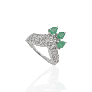Beautiful 925 Sterling <b>Silver</b> 100% Genuine <b>Emerald</b> & Diamond Curved Band Cocktail <b>Ring</b> For Women's Party Wear Accessories - Product Image 3