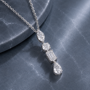 Multi Shape Lab Grown Diamond Drop <b>Pendant</b> S925 Sterling Silver White Gold Finish EF Clarity Luxury Gift for Women - Product Image 1