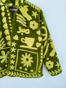 Indian Suzani Embroidery <b>Vintage</b> Reversible <b>Bomber</b> Velvet Cotton Autumn/Winter <b>Jacket</b> Women Floral Quilted 100% Velvet In-Stock - Product Image 4