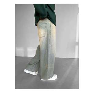 Pantalones Cargo de Mezclilla para Hombre, Corte Holgado, Cintura Media, Pierna Ancha, Estilo Casual Urbano, Color Sólido, Tela de Algodón, Estilo Veraniego - Product Image 6