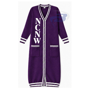 เสื้อคลุมคาร์ดิแกนลำลองสำหรับฤดูหนาวของชมรมนักเรียนหญิง NCNW สีม่วง ดีไซน์โดดเด่น ผลิตจากผ้าขนสัตว์/อะคริลิก เสื้อคลุมคาร์ดิแกนยาวสำหรับผู้หญิง - Product Image 2