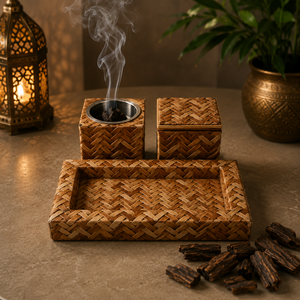 Ensemble brûleur à bakhoor en osier tressé écologique personnalisé avec boîte de rangement, porte-encens arabe Mabkhara pour cadeau de Ramadan et décoration de l'Aïd - Product Image 4