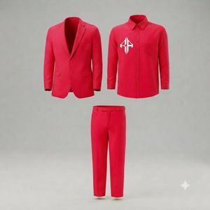 Traje de Pantalón y Chaqueta de Terciopelo Estilo Italiano para Hombre, Antiarrugas, Transpirable, Cierre de Botones, Diseño Plano Frontal, Viscosa/Poliéster - Product Image 1