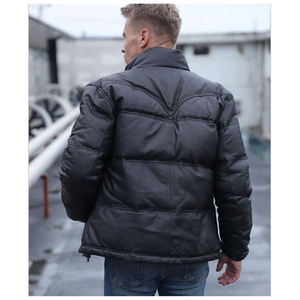 <b>Mens</b> Leather Puffer Jacket Quilted Stand Collar <b>Warm</b> Insulated Winter <b>Coat</b> Casual Outdoor Fashion Wholesale - Product Image 5