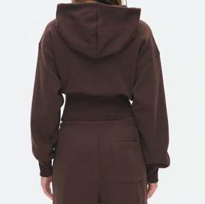 High Quality Vintage Custom Women Oversized <b>Zip</b>-<b>Up</b> Knitted Hoodie Organic Cotton Fleece <b>Crop</b> Top Tracksuit Set Front Autumn - Product Image 6