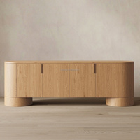 Meuble TV FERLY en chêne massif de qualité supérieure, finition moyenne avec poignées en laiton, sculptures circulaires, mobilier de maison sur mesure de luxe