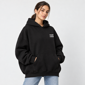 Sudadera con Capucha Extra Grande para Mujer, Sudadera de Forro Polar Negro con Estampado de Logotipo en la Parte Delantera, Manga Larga, Ropa Casual de Otoño - Product Image 3