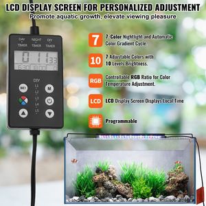 Lampada per Acquario a Spettro Completo 14W con Monitor LCD, Modalità RGB Naturale e Blu 24/7, Luminosità Regolabile, Timer per Vasche di Pesci, Supporto in Alluminio - Product Image 3