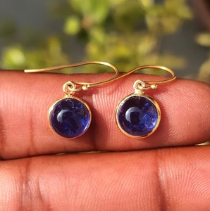 925 <b>Sterling</b> <b>Silver</b> Blue Sapphire Round 7x7mm Gemstone Earrings Handmade Fine Dangle Classic Jewelry Everyday New Gift For Her - Product Image 5