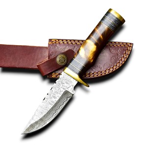 Cuchillo EDC de Hoja Fija de Acero de Damasco Hecho a Mano con Soporte OEM/ODM Personalizado, Venta al por Mayor para Caza, Camping, Pesca, Supervivencia Táctica - Product Image 1