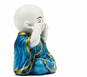 Statuette de Bouddha moine mignonne et écologique en résine, finition marbrée, décoration de table pour la maison, cadeau pour Thanksgiving, anniversaire, Diwali - Product Image 3