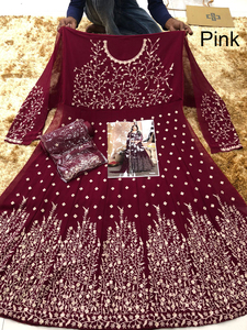 แฟชั่นอินเดียทันสมัยสำหรับผู้หญิง ชุดเดรสยาวผ้าจอร์เจตต์ปักลาย Anarkali Kurti พร้อมผ้าคลุมไหล่ สำหรับงานแต่งงานและงานปาร์ตี้ ตัดเย็บสำเร็จพร้อมใส่ - Product Image 3