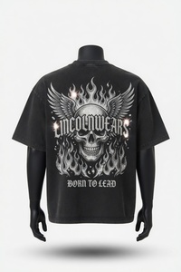 T-shirt à manches courtes en tricot surdimensionné pour homme, style streetwear |   Logo personnalisé, tissu lourd 250g polyester/coton, écologique, uni - Product Image 2