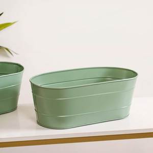 Rustic Galvanized Metal Planters Oval Vintage Garden Containers Outdoor Use Flower Green Plant Holder - Product Image 2