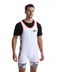 ชุดซิงเกิลเล็ตสำหรับนักมวยปล้ำ SPW รุ่น Unisex สีขาวขอบแดง พิมพ์ลายแบบ Sublimation ผ้าโพลีเอสเตอร์ยืดหยุ่น ระบายเหงื่อได้ดี เหมาะสำหรับกีฬาต่อสู้ - Product Image 3