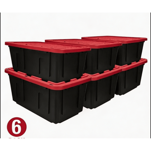 Contenitore di Stoccaggio Grande da 27 Galloni con Coperchio a Scatto, Nero e Rosso, Contenitore in Plastica Resistente - Product Image 1