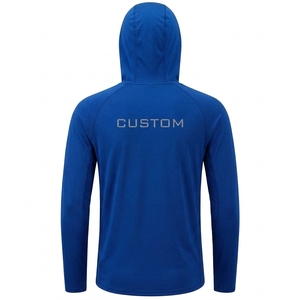 Chaqueta de Pesca Personalizada para Hombre, Azul, con Capucha, Manga Larga, Secado Rápido, UPF 50, Color Sólido, Impresión por Transferencia de Calor - Product Image 2