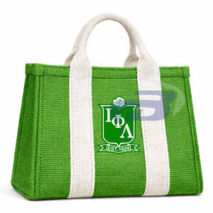 Sac fourre-tout en jute résistant à l'eau avec fermeture éclair et lettres grecques élégantes pour les membres de la sororité Iota Phi Lambda IPL - Product Image 1