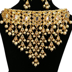Indian Classic Women's Choker Wedding Engagement Anniversary Party Green Traditional Crystal Kundan Faux Pearl Alloy Gold <b>Gift</b> - Product Image 2