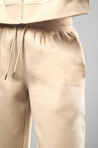 Pantalones de chándal de forro polar beige de pierna ancha para mujer, de cintura media, ajuste holgado, largo completo, casuales, con logo bordado y cordón, de última tendencia - Product Image 5