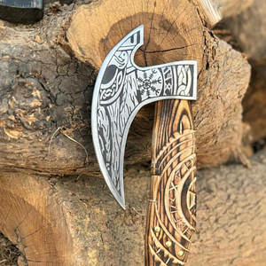 Hacha Vikinga Nórdica Escandinava con Cabeza de Acero al Carbono Hecha a Mano, Mango de Madera, Decorativa, Coleccionable, para Supervivencia - Product Image 6