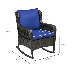 Sedia a dondolo da esterno in vimini blu scuro con telaio in acciaio, alta capacità di carico, cuscino in poliestere per patio e giardino - Product Image 3