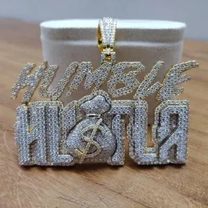 TISHYA DIAMOND Colgante de Fiesta Vintage con Nombre Personalizado, Estilo Hip Hop Humble Hustla Money Bag, con Moissanita y Piedras Engastadas, de Plata de Ley 925 Bañada en Oro - Product Image 6