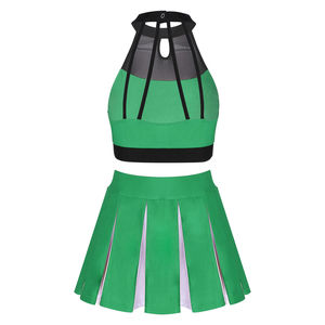 Green Cheerleading Uniform Set <b>With</b> <b>Rhinestone</b> <b>Crop</b> <b>Top</b> And Pleated Skirt For Adults Wholesale <b>Rhinestone</b> Dance Dress Custom - Product Image 2