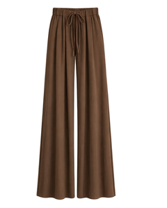 Chocolate Brown Wide Leg Pants Women Casual High Waist <b>Drawstring</b> <b>Trousers</b> Loose Fit Pants Comfortable Lounge Wear Fashion - Product Image 1