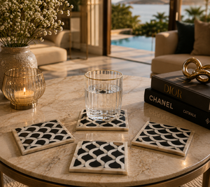 Juego de Posavasos de Lujo con Incrustaciones de Hueso, Posavasos Cuadrados de Resina para Bebidas, Posavasos de Lujo para Tazas de Té y Café, Accesorios Decorativos para Mesa de Centro - Product Image 1