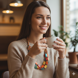 Collar de Hueso Anamnesis Epoch Hecho a Mano, Joyería Colorida de Triple Hilo con Acabado Satinado de Origen Ético y Sostenible - Product Image 6