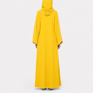Customized Casual Wear Abaya Set For Women Open Front Ankle Length <b>Full</b> Covered Sleeve White piping V neck With Matching <b>Hijab</b> - Product Image 3