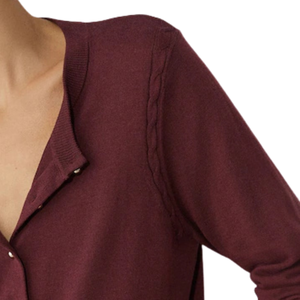 Cardigan en coton doux rouge bordeaux pour femme, col en V, manches longues, boutonnage frontal, maille tricotée avec poches, style simple, collection automne, vente en gros - Product Image 4