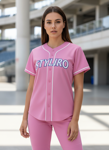 Styliro <b>Baseball</b> Jersey Unisex Adult Short Sleeve Pink Tackle Twill Print Breathable Regular Fit All Seasons - Product Image 2