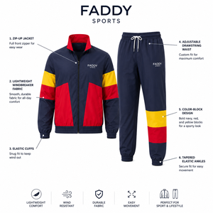 Custom Men Nylon Crinkle Tracksuit Retro Color Block Windbreaker Jacket and <b>Pants</b> Set Wholesale Streetwear Athletic Jogging Suit - Product Image 5