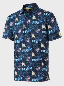 เสื้อโปโลแขนสั้นพิมพ์ลายสำหรับผู้ชาย SOSH4 ทรงปกติ ระบายอากาศได้ดี สวมใส่สบาย ผลิตจากผ้าโพลีเอสเตอร์ทอ ดีไซน์ลายพิมพ์ - Product Image 3