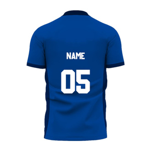 Maillot de football personnalisé sublimé pour homme, bleu et rouge rayé, manches courtes, anti-transpiration, coupe athlétique, polyester toutes saisons - Product Image 4