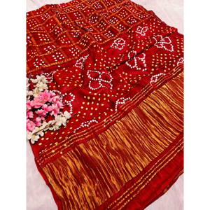 Sari de mariée en soie Gaji pure, style Ghatchola, motif Bandhani - Product Image 1