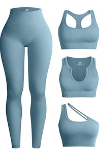 Ensemble de yoga pour femme 3 pièces : Crop top asymétrique, débardeur dos nageur et leggings taille haute, noir uni, sans couture, en Spandex et Polyester - Product Image 6