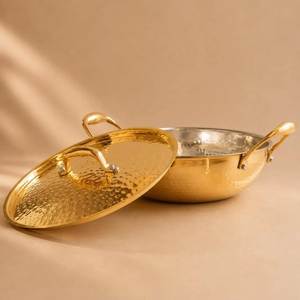 Pure Brass Kadahi With Dual Handles Vintage Round Cookware <b>Pot</b> For Stovetop <b>Cooking</b> Durable Design Kadahi - Product Image 3