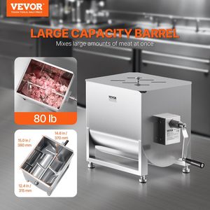 Miscelatore Manuale per Carne con Serbatoio Fisso in Acciaio Inox da 40L per Lavorazione di Fino a 80 Libbre di Carne, Attrezzatura per Miscelare Salsicce - Product Image 2
