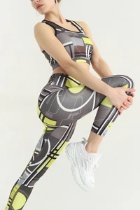 Custom Private Label High Quality Sexy <b>Womens</b> Yoga Sets Digital Print Water Resistant Spandex/Nylon 2-<b>Piece</b> Full Length Backless - Product Image 4
