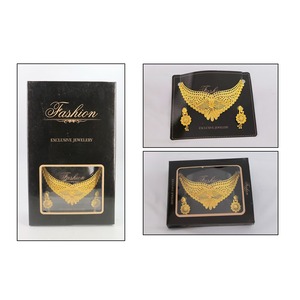 Collier ras du cou plaqué or magnifique ensemble de boucles d'oreilles femmes mariage de créateur petites arabes collier plaqué or traditionnel - Product Image 2