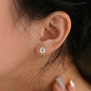 14k Gold Bezel Set <b>Studs</b> Round Brilliant Lab Grown Diamond 2.00 CTW IGI Cetrified Engagement <b>Stud</b> Earrings Everyday Wear Jewelry - Product Image 3
