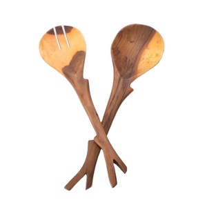 Trending Handcrafted Olive Wood Twig Salad Servers Set Eco-Friendly Rustic Wooden <b>Serving</b> <b>Spoon</b> And Fork In Competitive Price - Product Image 1