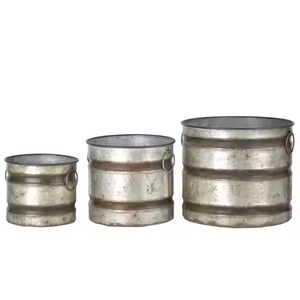 Juego de Macetas de Metal Galvanizado Rústico de Calidad Duradera, Redondas, para Jardín Exterior, para Flores, Plantas Verdes, Contenedor para Plantas - Product Image 2